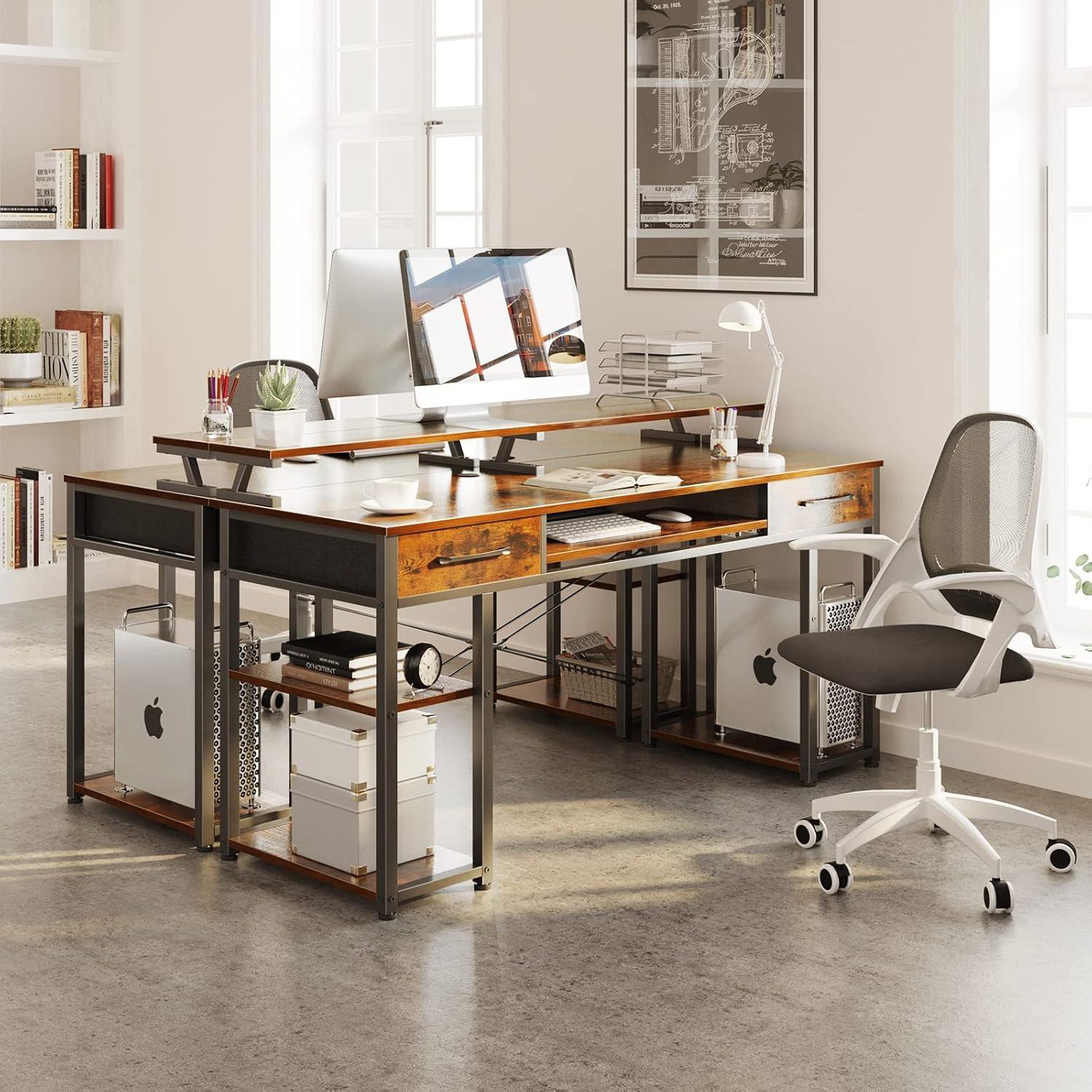 Schreibtisch 120x48x90cm Holz mit Schubladen Regal Tastaturablage