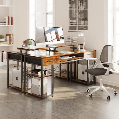 Schreibtisch 120x48x90cm Holz mit Schubladen Regal Tastaturablage
