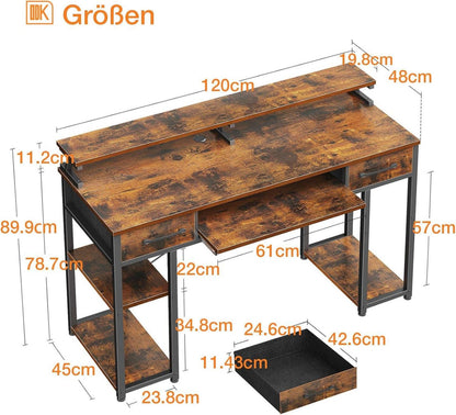 Schreibtisch mit Schubladen und Monitorständer 120x48x90cm Braun
