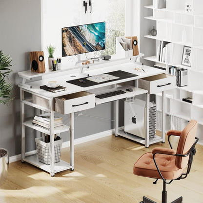 ODK Schreibtisch Weiß 120x48x90cm mit Schubladen und Monitorständer