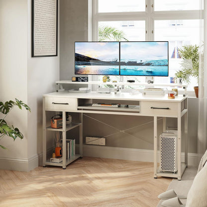 ODK Schreibtisch Weiß 120x48x90cm mit Schubladen und Monitorständer