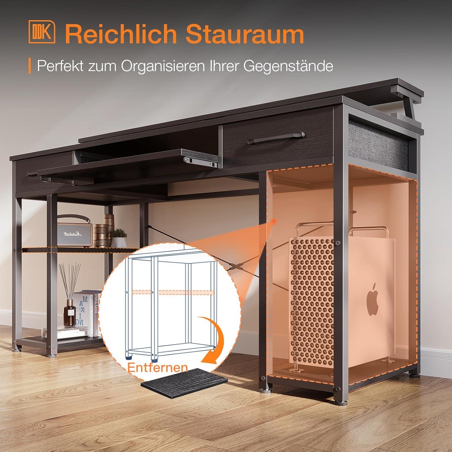 Schreibtisch mit Schubladen und Monitorständer 120x48x90cm Schwarz