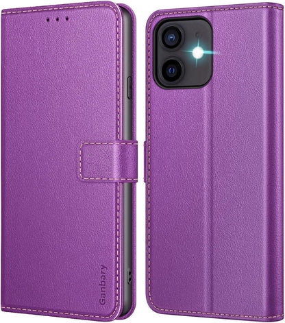Ganbary iPhone 12/12 Pro Leder Handyhülle Violett mit Kartenschlitzen