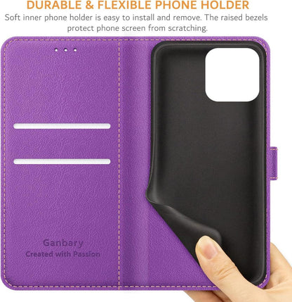 Handyhülle für iPhone 12/12 Pro - Premium Leder Klapphülle Violett