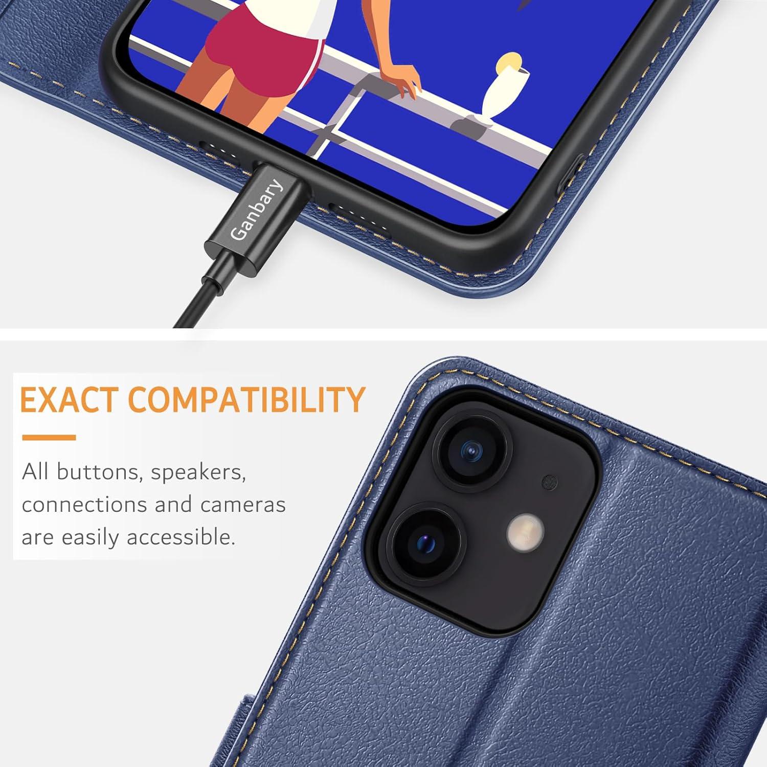 iPhone 12 Pro Leder Handyhülle Blau - Kartenfächer, Magnetverschluss