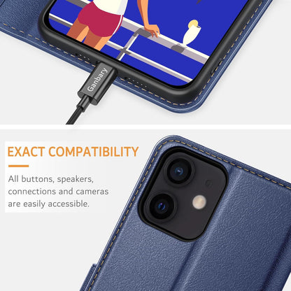 iPhone 12 Pro Leder Handyhülle Blau - Kartenfächer, Magnetverschluss