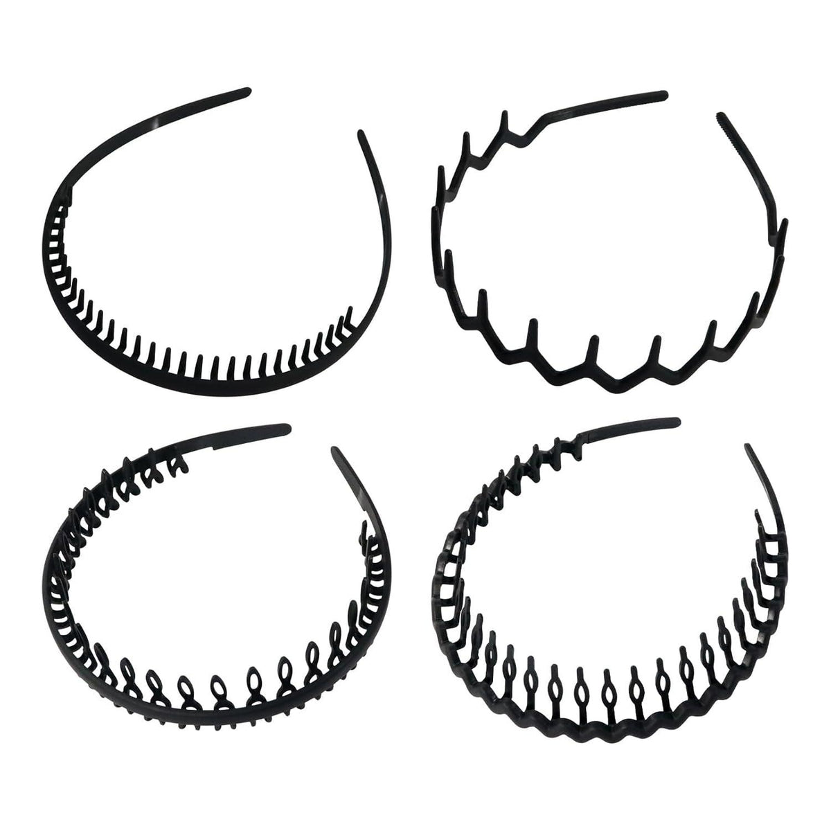 4er Set Schwarz Kunststoff Haarreifen Wave Design - Sport Yoga Outdoor
