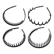 4er Set Schwarz Kunststoff Haarreifen Wave Design - Sport Yoga Outdoor