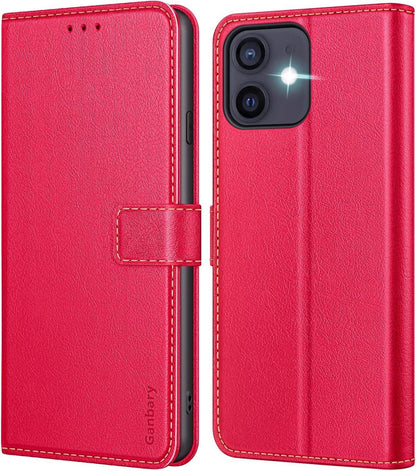 Ganbary iPhone 12/12 Pro Leder Handyhülle mit Kartenfächern