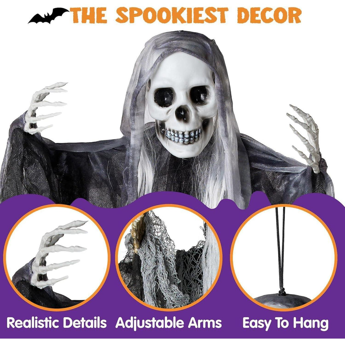 Hängende Halloween-Sensenmänner 3er-Set, 139cm & 88cm