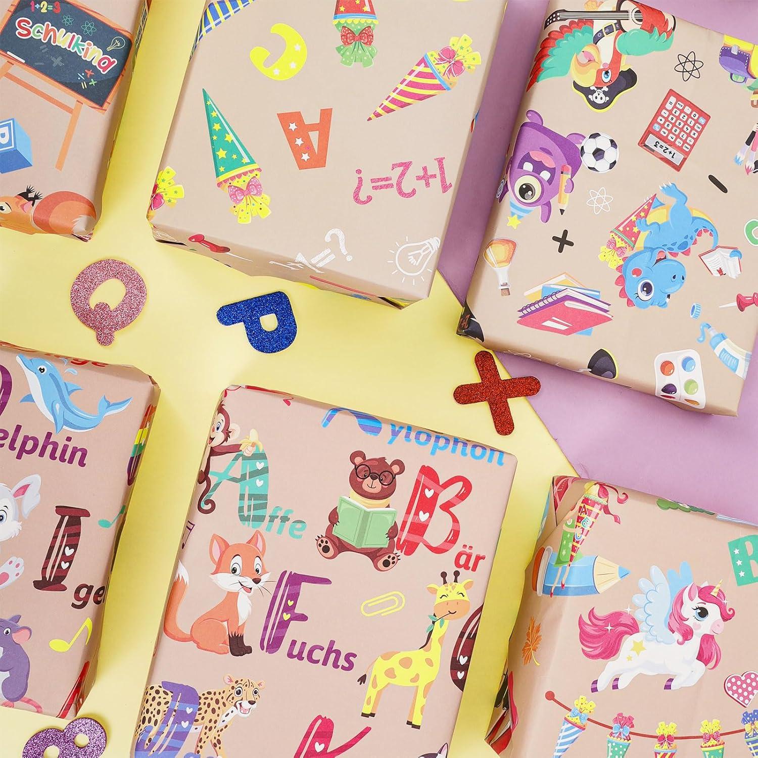 HOWAF 8 Schulanfang Geschenkpapier Kinder ABC Schultüte Schulanfang Deko Mädchen Jungen