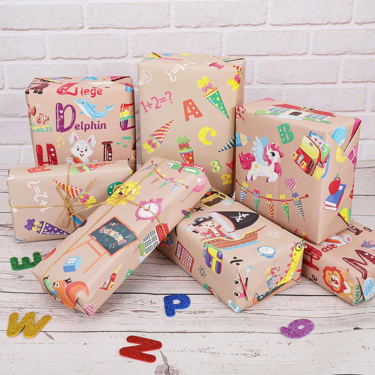 Schulanfang Geschenkpapier Kinder Einschulung Deko ABC Geschenkpapier