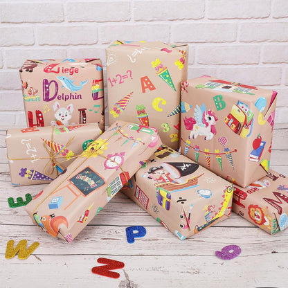 Schulanfang Geschenkpapier Kinder Einschulung Deko ABC Geschenkpapier