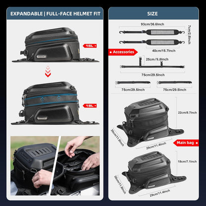 Motorrad Tankrucksack Hartschale Wasserdicht 18L Schwarz
