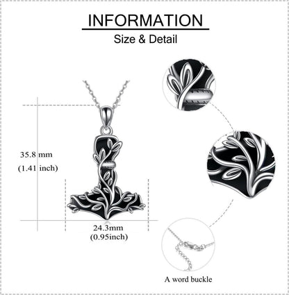 CUPENDA Thor Hammer Halskette Sterling Silber Mjolnir Baum des Lebens Wikinger Schmuck