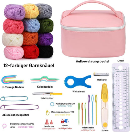 123-teiliges Häkelset für Anfänger: Premium-Garne in 12