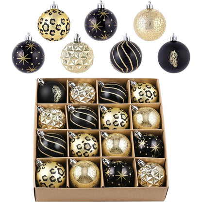 Weihnachtskugeln Schwarz Gold 16er Set 6cm Bruchfest mit Aufhänger