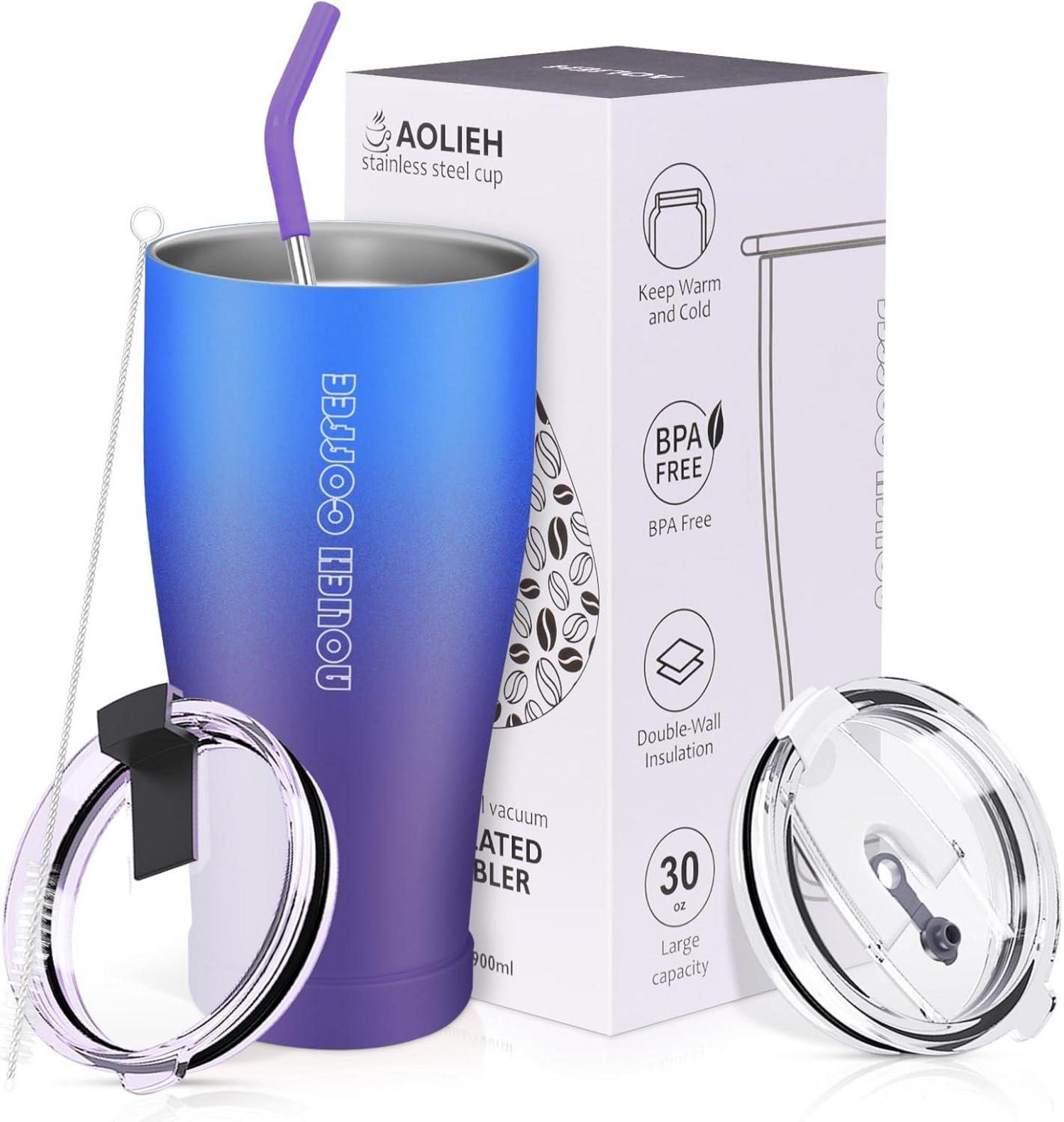 Tumbler 850ml isolierte Kaffeetasse mit Deckel Strohhalm