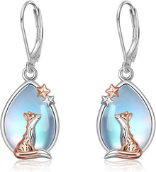 Fuchs Ohrringe Sterlingsilber Mond Mondstein niedlich Tier Schmuck