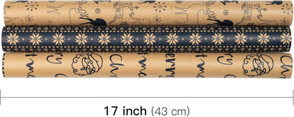 Weihnachts-Geschenkpapierrollen Rentier 43,2 cm x 3 m 3 Rollen