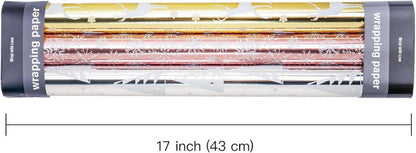 Weihnachts-Geschenkpapierrolle 3 Rollen 43,2x305 cm Rentier Rentier Schneeflocken Metallisch