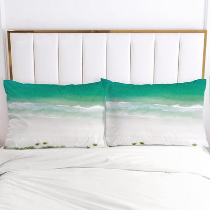 3D Meeresbettwäsche 135x200 - Grün-Weißes Strandmotiv