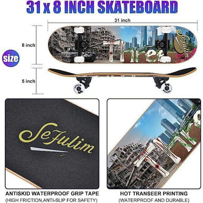 Skateboard 78,9 cm 7-lagig Kanadischer Ahorn Doppel-Kick-Deck