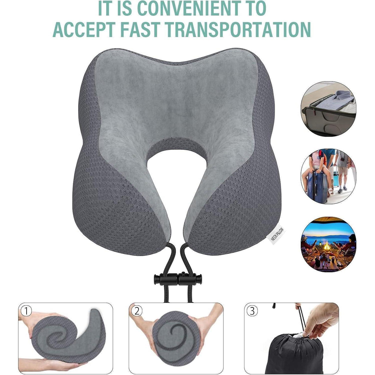 Reisekissen aus Memory Foam mit samtweichem Bezug, Dunkelgrau