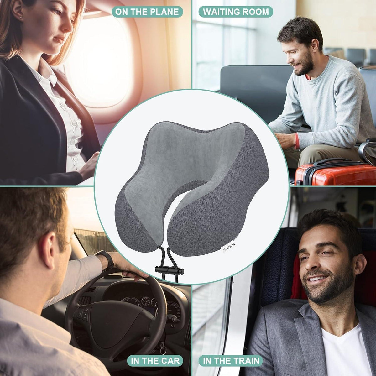 Reisekissen aus Memory Foam mit samtweichem Bezug, Dunkelgrau