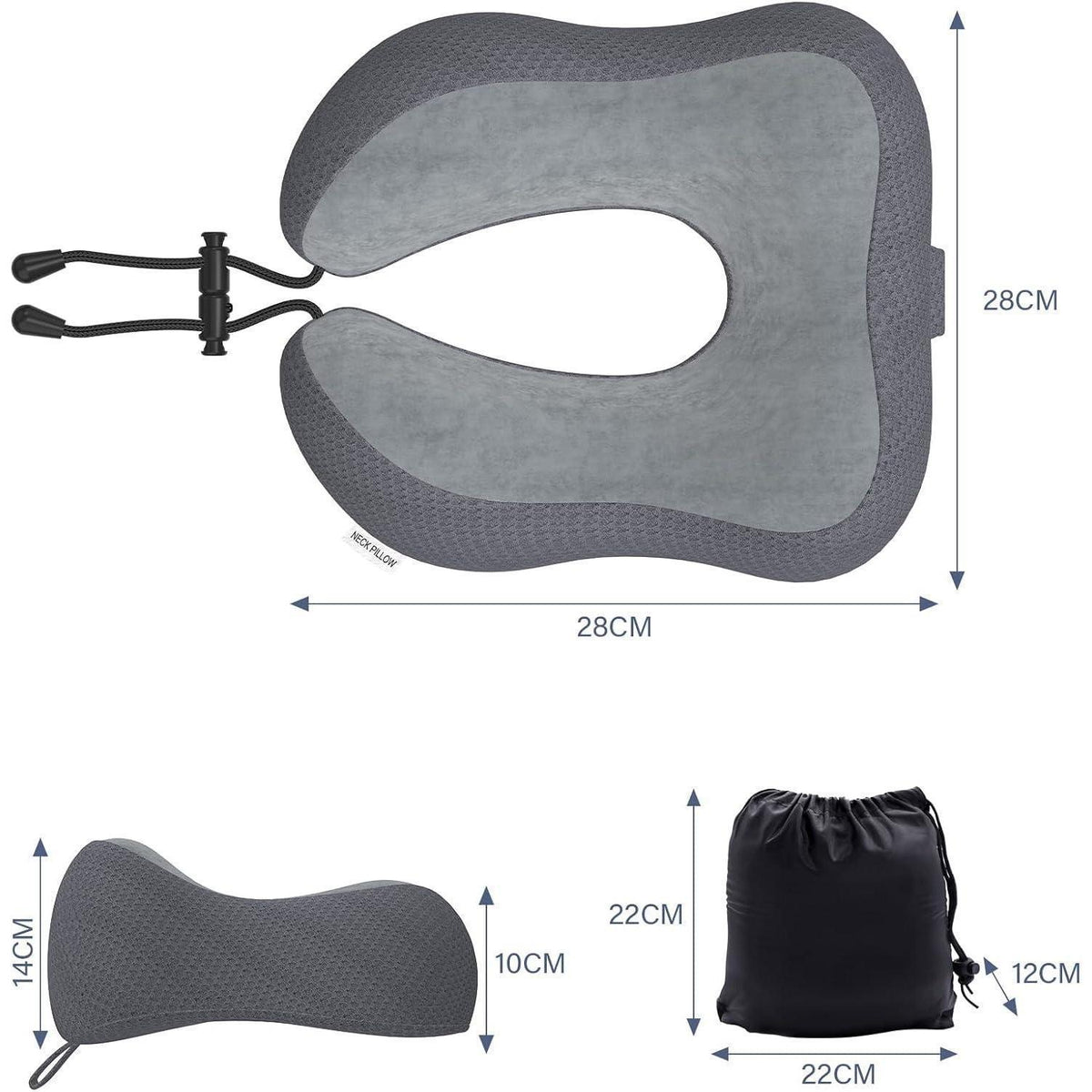 Reisekissen aus Memory Foam mit samtweichem Bezug, Dunkelgrau