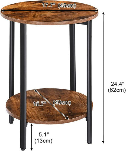 Runder Beistelltisch mit Holztablett, Schwarz Metallgestell