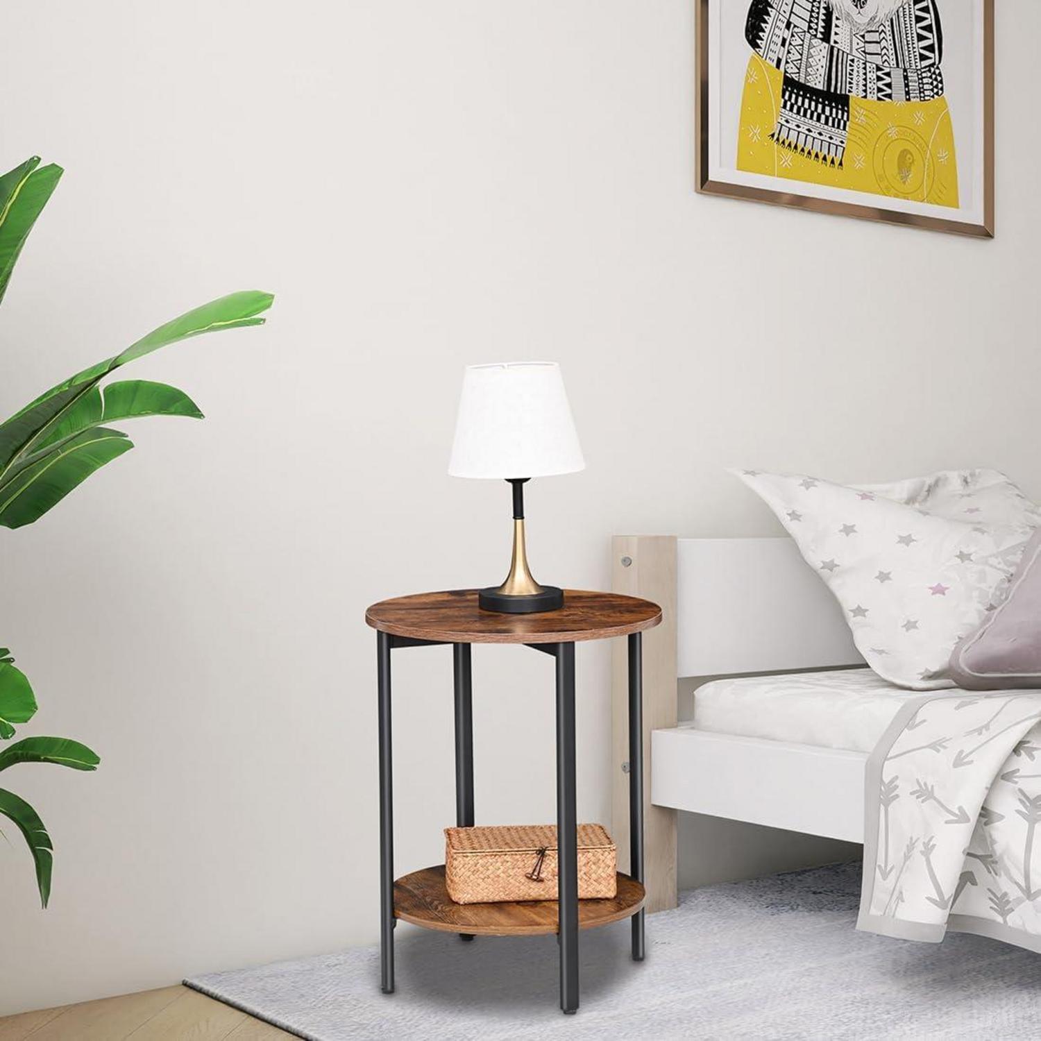 Runder Beistelltisch 2 Ebenen Holz Metall Schwarz Wohnzimmer Sofa