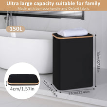 iEGrow Großer Wäschekorb mit Deckel 150L, 2 Fächer, Schwarz