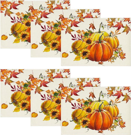 Herbstliche Platzsets mit Kürbissen und Sonnenblumen 6er Set 30x45cm