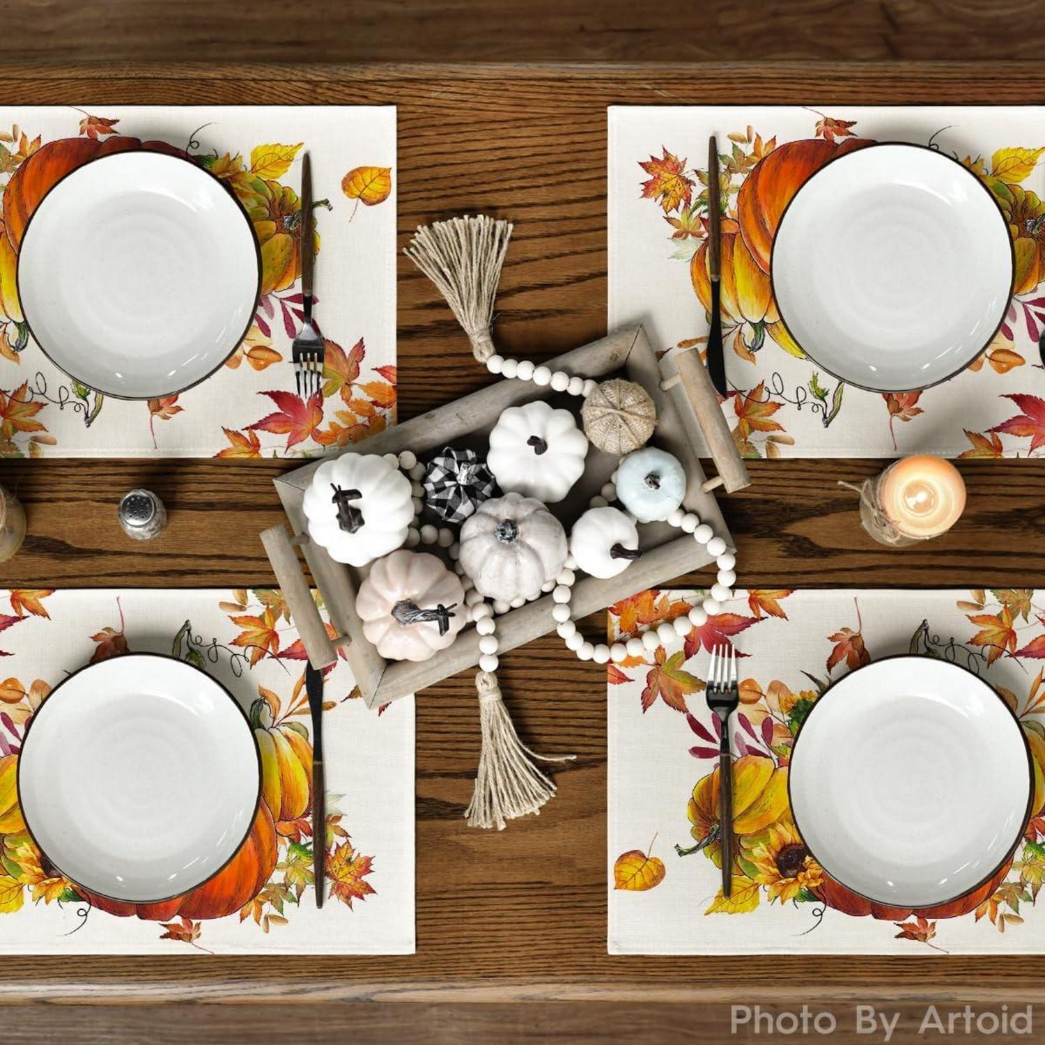 Herbstliche Platzsets mit Kürbissen und Sonnenblumen 6er Set 30x45cm