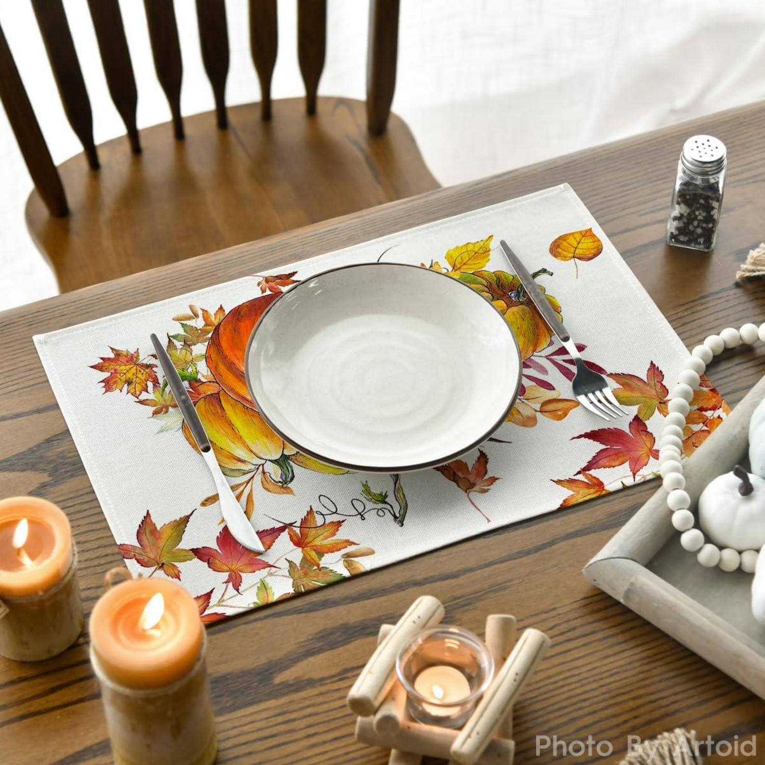 Herbst Platzsets Set, Tischsets 30x45cm, 6er Orange Tischsets Waschbar Party deco