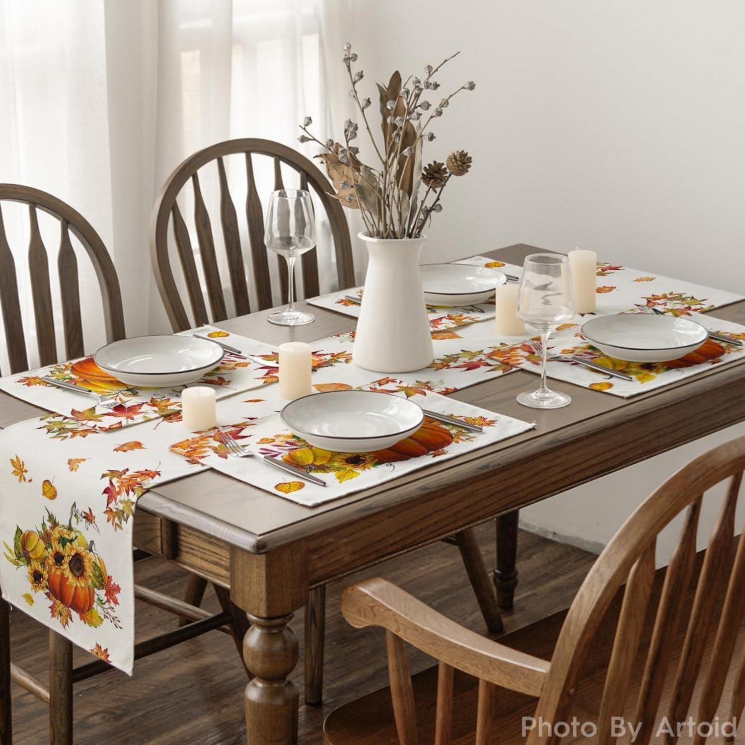 Herbst Platzsets Kürbisse Ahornblätter Sonnenblumen 6er Set 30x45cm