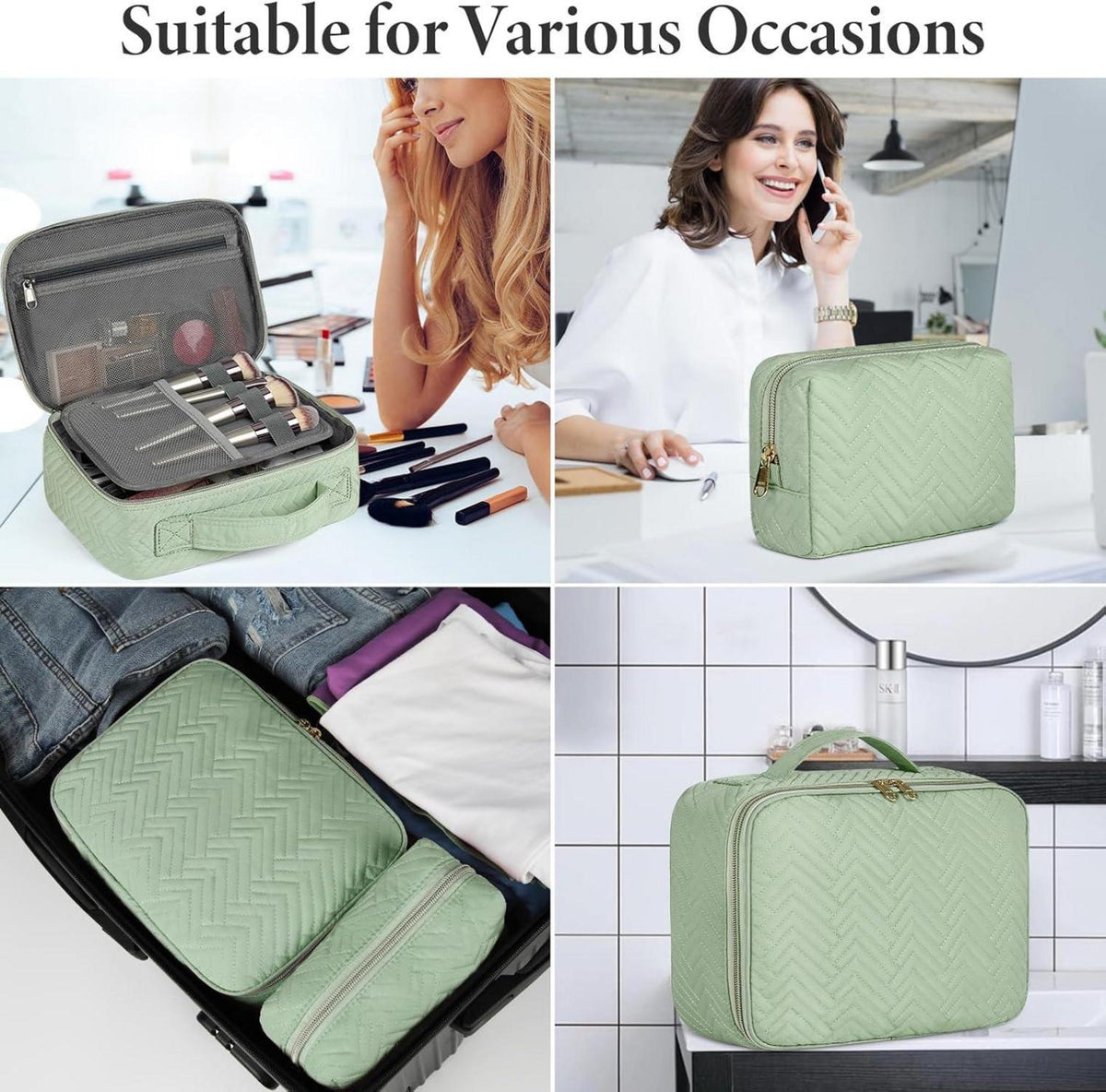 Kosmetiktasche Kulturtasche Damen wasserdicht schwarz/grün 2er Set