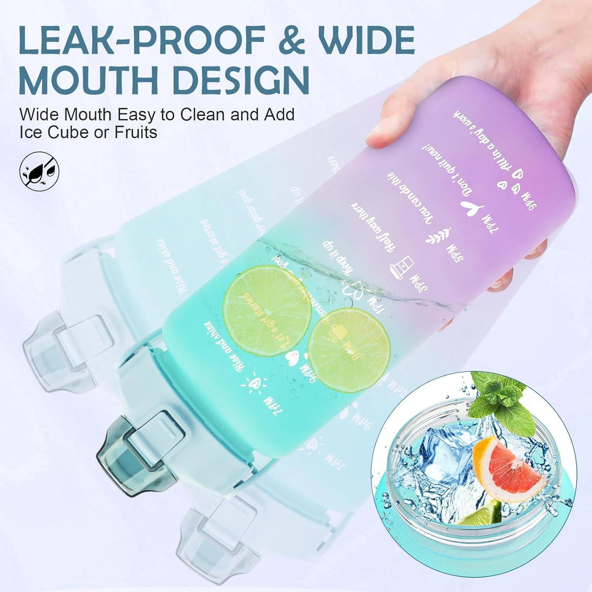 Trinkflasche 2L mit Strohhalm BPA-frei Zeitmarkierung Sportflasche