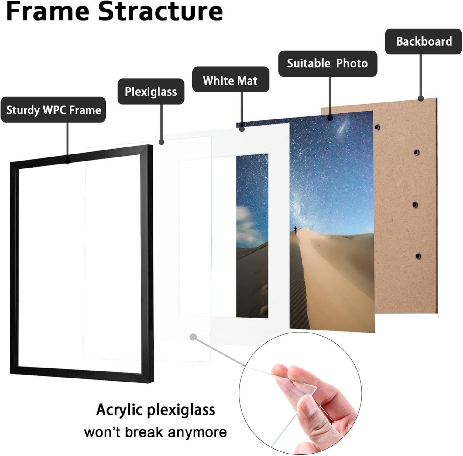 EGOFINE Bilderrahmen A3 4er Set Schwarz Holzverbundwerkstoff Echtglas Wand Tisch