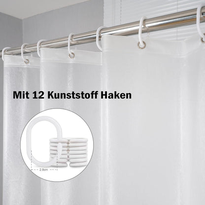Duschvorhang 180x200 Transparent Weiß, Wasserdicht mit Magneten & Haken