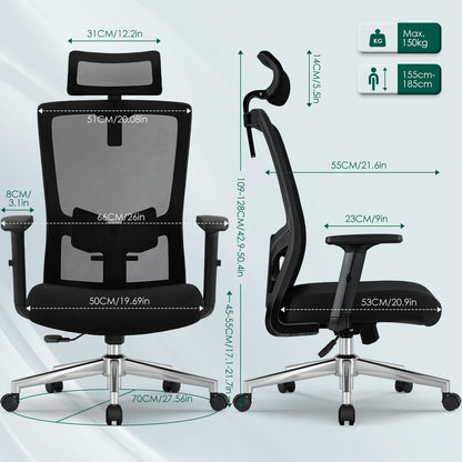 Ergonomischer Bürostuhl Verstellbar 150 kg, Drehstuhl mit
