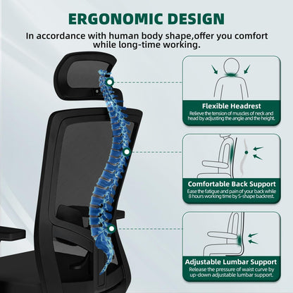 Bürostuhl Ergonomisch Verstellbare Lendenwirbelstütze Armlehnen Kopfstütze