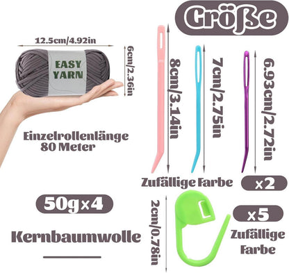4 Stück Dunkelgrau Häkel- und Strickgarn für Anfänger mit Zubehör