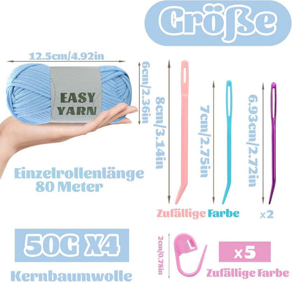 Hellblaues Häkel- und Strickgarn 4er Set mit Häkelzubehör