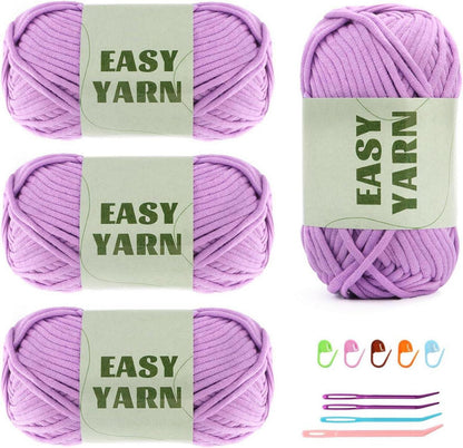 Lila Baumwoll-Nylon-Mischgarn 4er Set mit Häkelzubehör