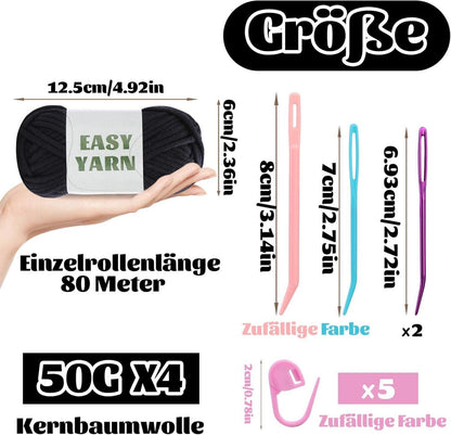 4er Set Schwarzes Häkel- und Strickgarn für Anfänger
