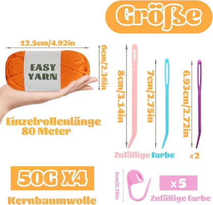 4er-Set Orangefarbenes Häkel- & Strickgarn für Anfänger