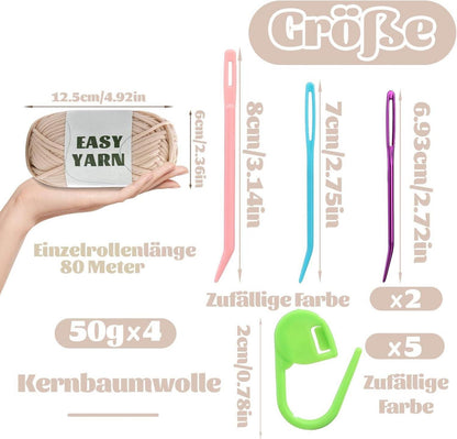 4er Set Beige Baumwoll-Nylon Häkelgarn Anfänger mit Zubehör