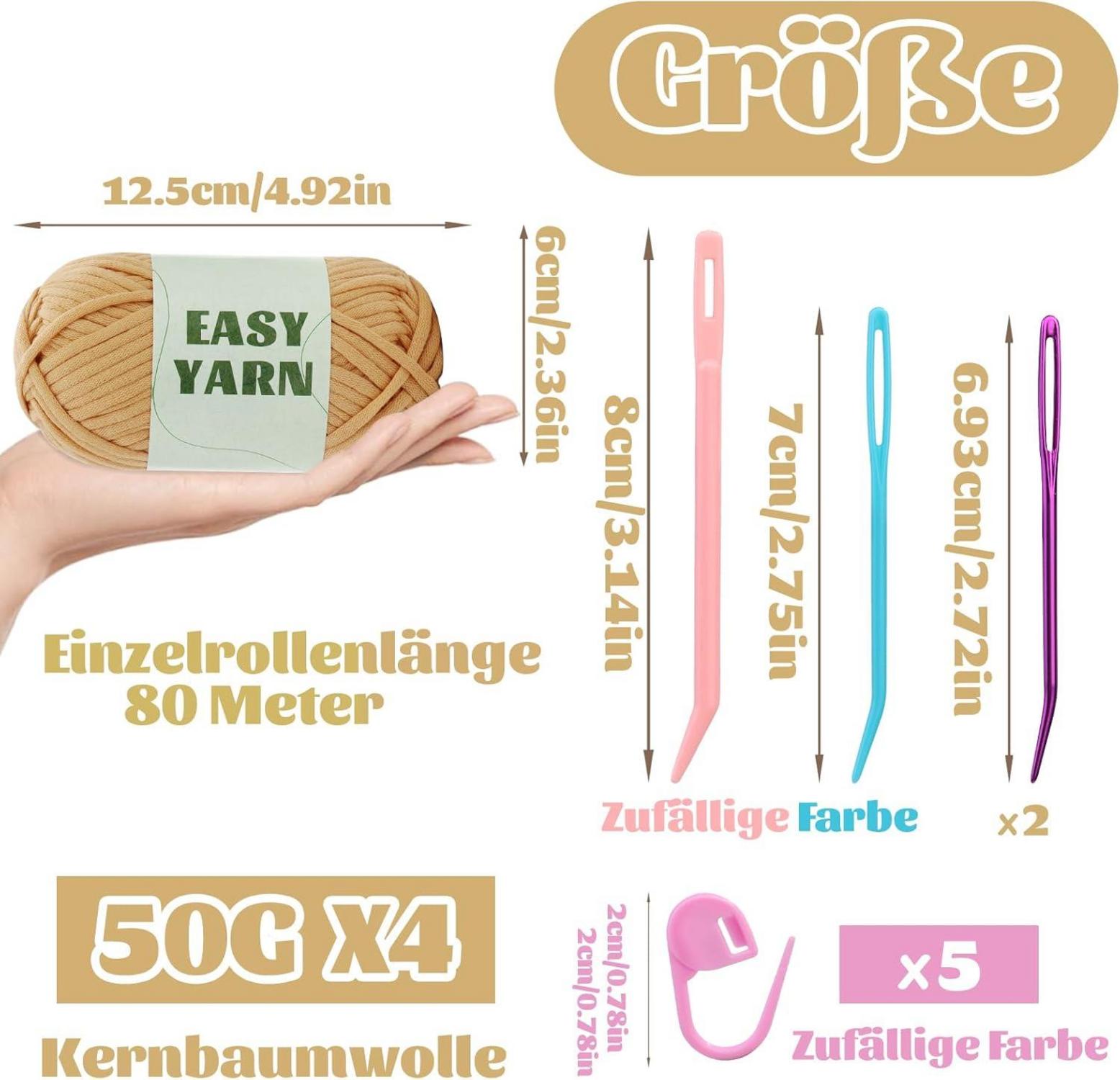 4er Set Khakifarbenes Baumwoll-Nylon Garn mit Häkelzubehör